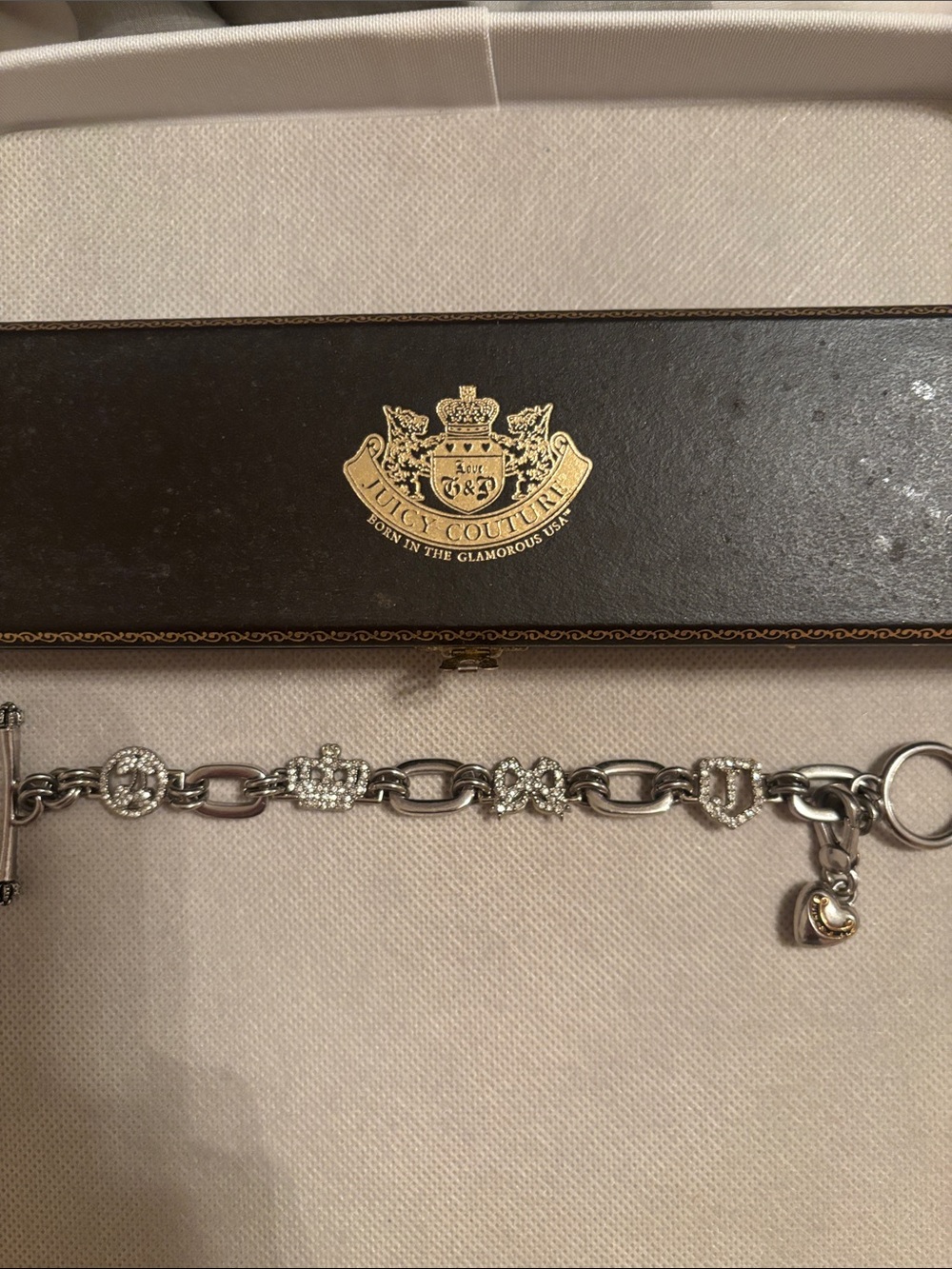 Y2K Juicy Couture Silver-Tone Crystal Link Bracelet